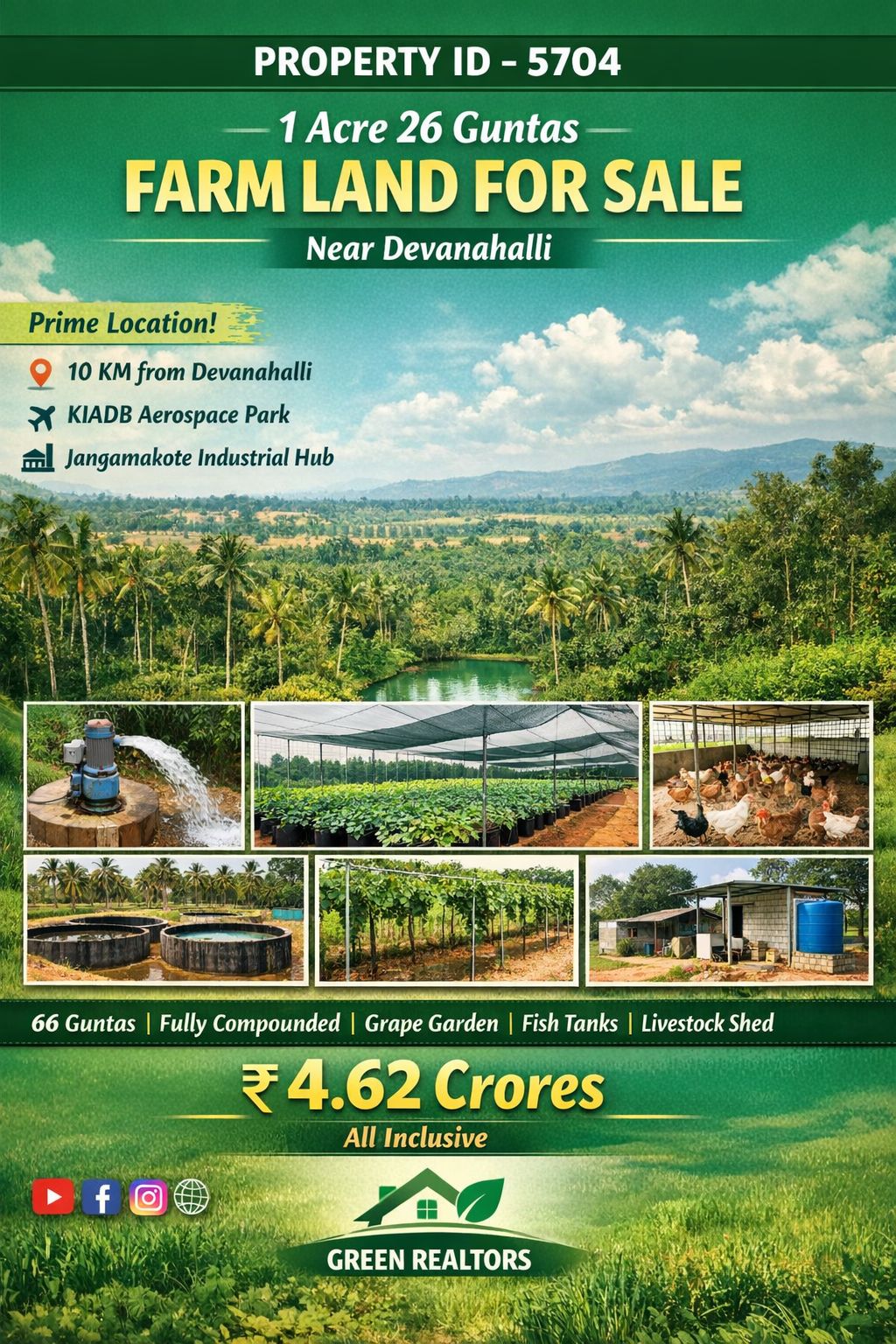 *PROPERTY ID –5704* 🌿 *1 Acre 26 Guntas Fully Developed Farm Land for Sale – Near Devanalli