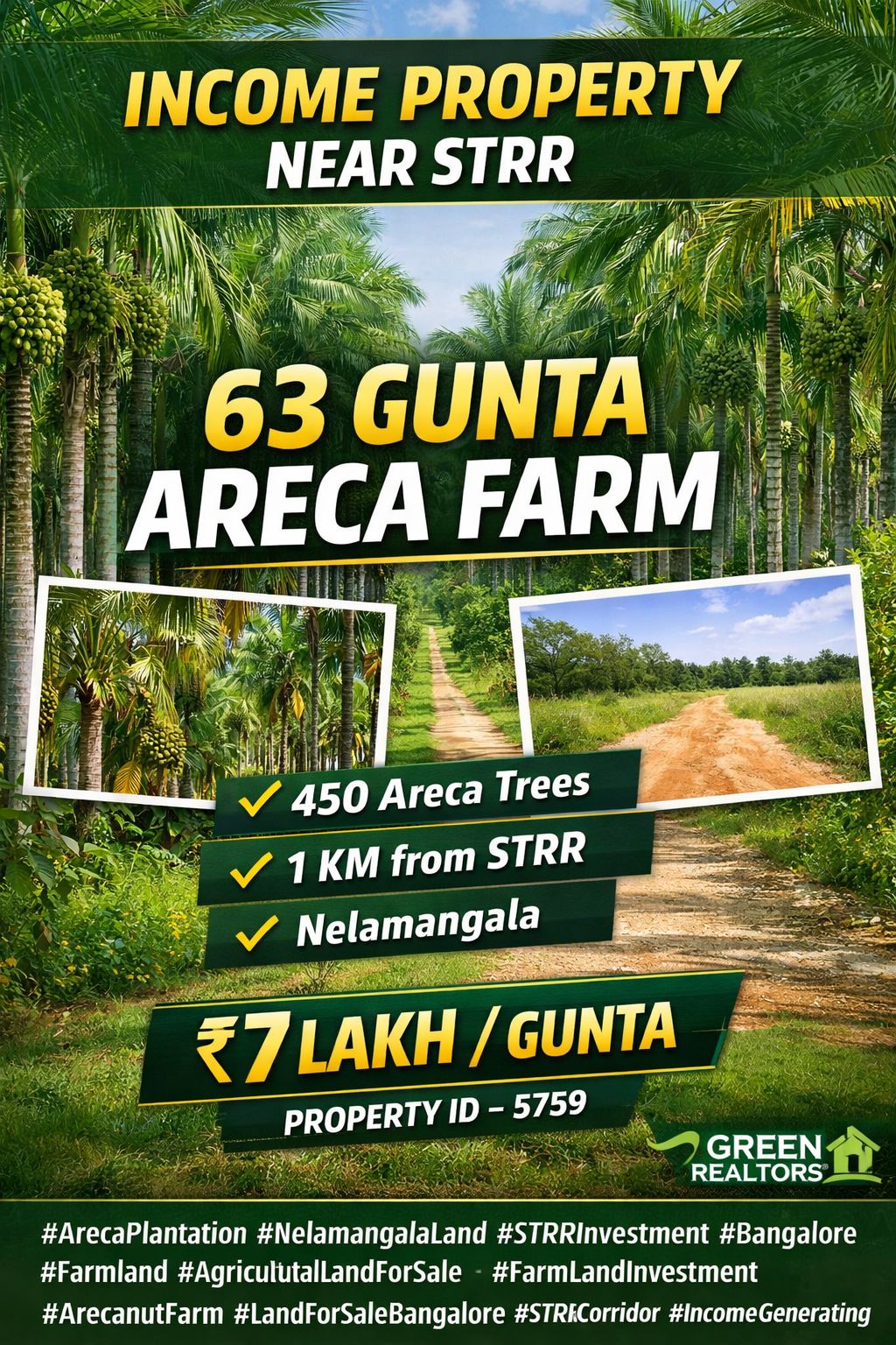 *PROPERTY ID – 5759* 🌴 *63 Gunta Areca Plantation for Sale – Near Thyamagondlu, Nelamangala
