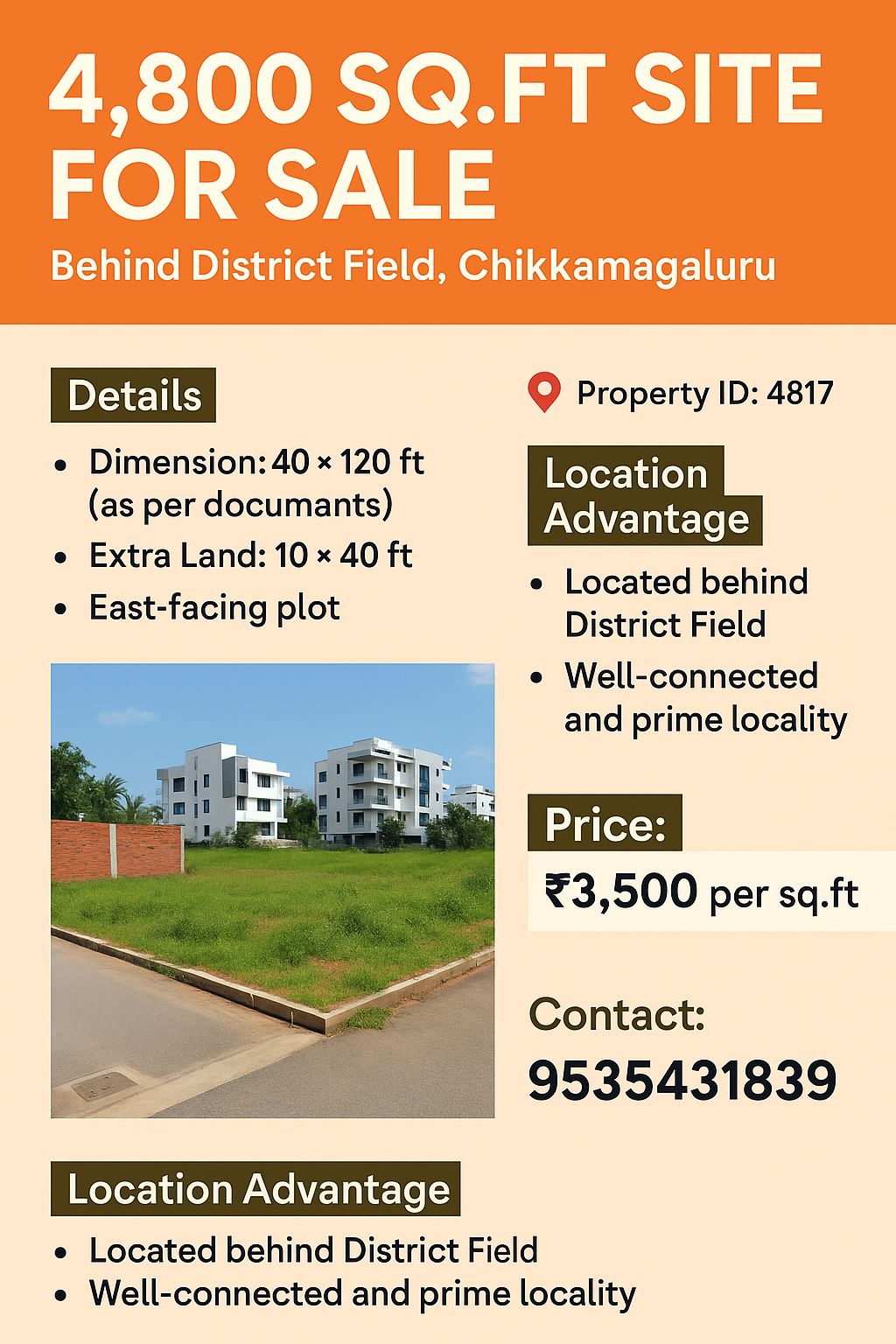 4,800 sq.ft Site for Sale – Behind District Field, Chikkamagaluru