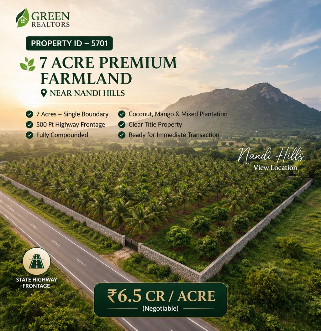 PROPERTY ID – 5701* 🌿 *7 Acre Premium Farmland for Sale – Near Nandi Hills*