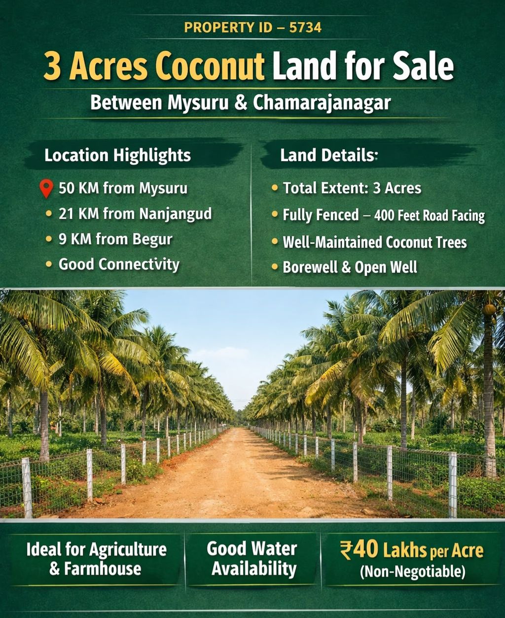 PROPERTY ID – 5734* 🌴 *3 Acres Coconut Land for Sale