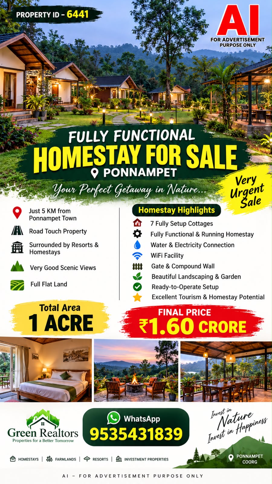 🆔 *PROPERTY ID – 6441*  🌿🏡 *FULLY FUNCTIONAL HOMESTAY FOR SALE – PONNAMPET