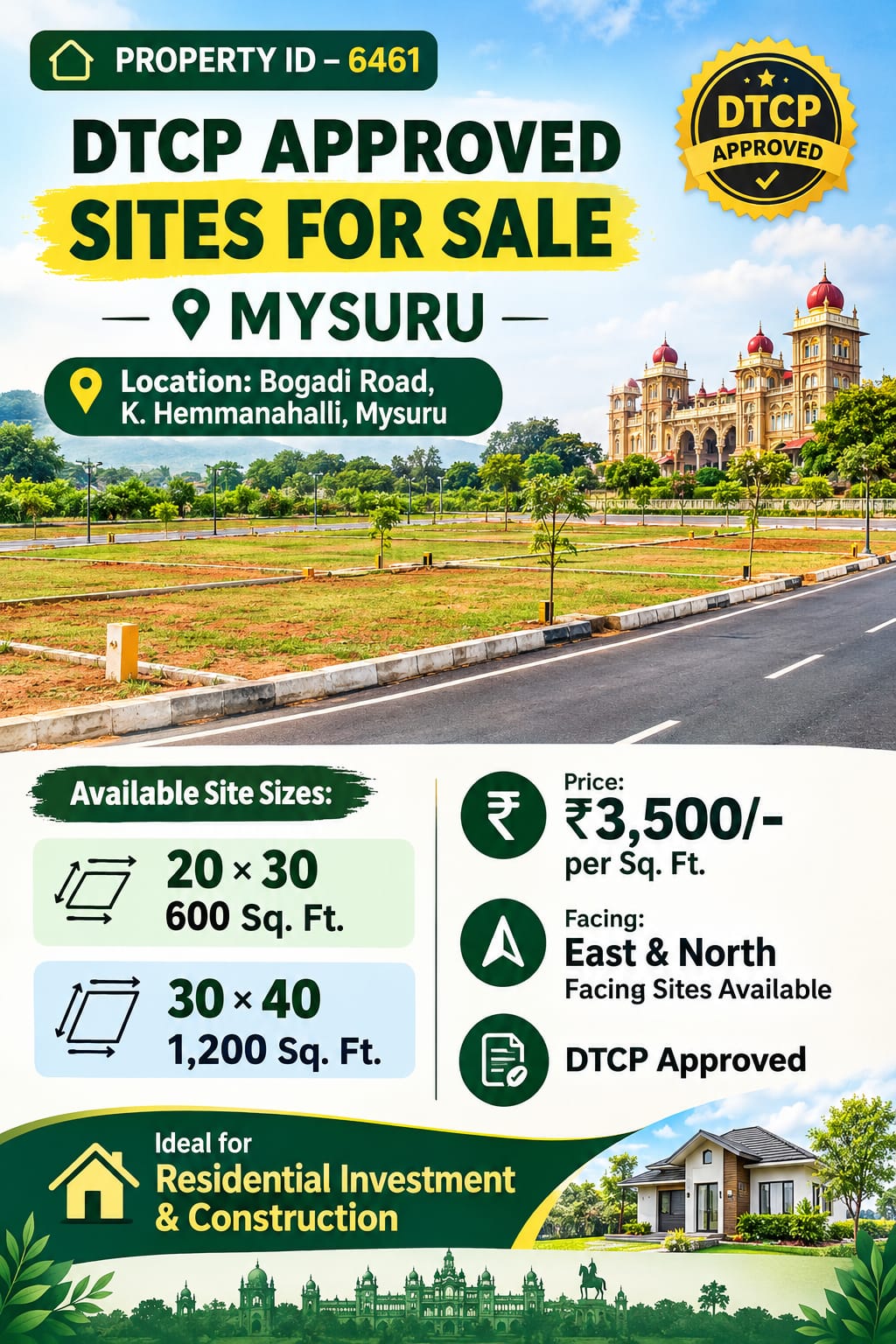 🆔 *PROPERTY ID –6461*  🏡✨ *DTCP APPROVED SITES FOR SALE – MYSURU* ✨🏡