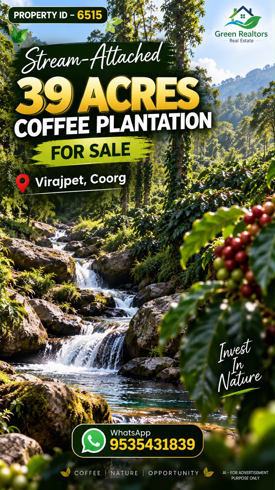 🆔 *PROPERTY ID – 6515*  ☕🌿 *39 ACRES COFFEE PLANTATION FOR SALE – NEAR KADANGA*