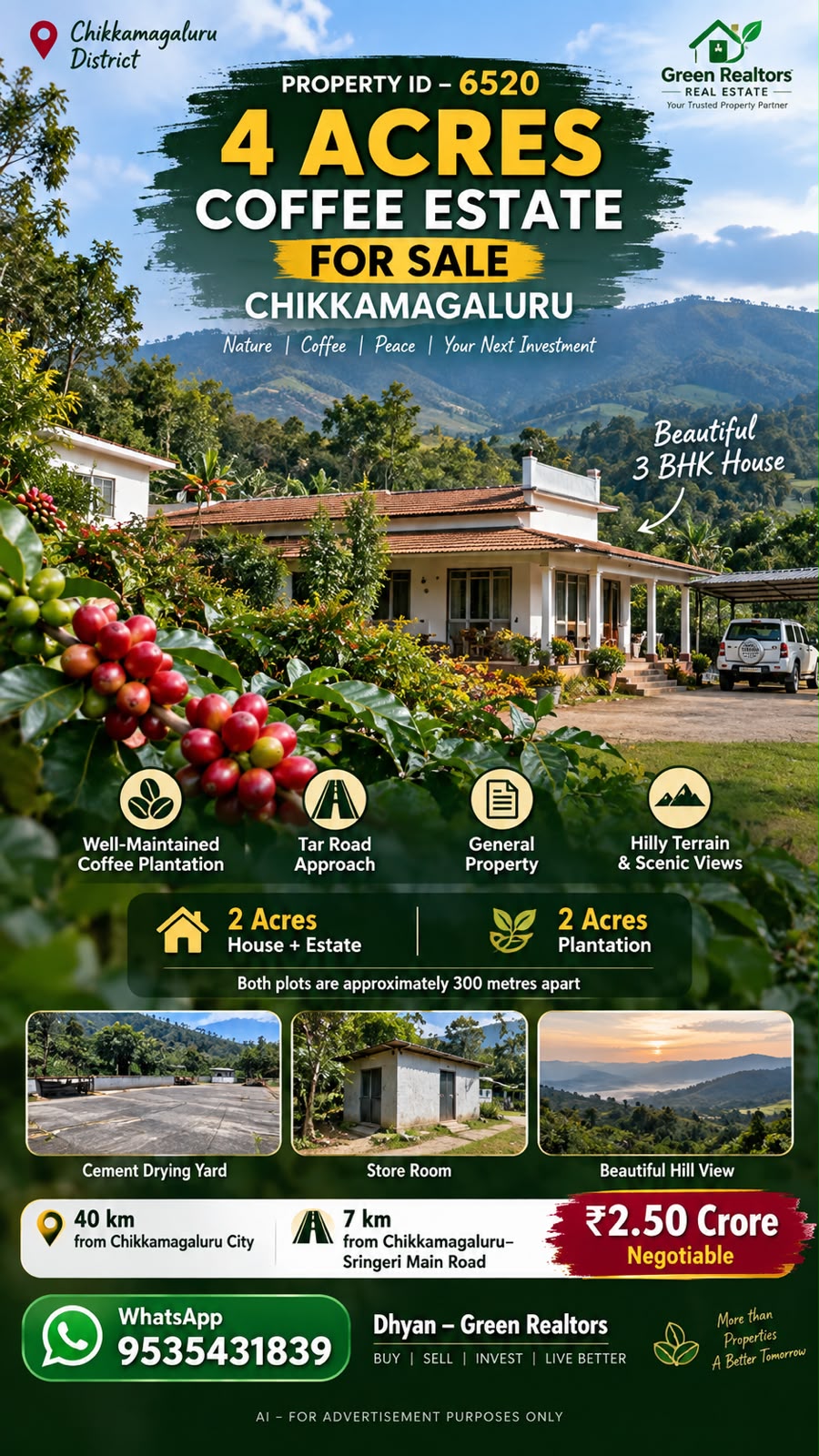 🆔 *PROPERTY ID – 6520*  ☕🏡 *4 ACRES COFFEE ESTATE FOR SALE – CHIKKAMAGALURU*