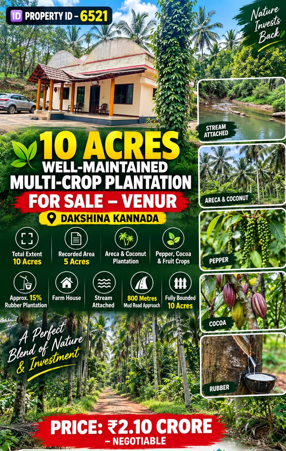 🆔 *PROPERTY ID – 6521*  🌿🏡 *10 ACRES WELL-MAINTAINED MULTI-CROP PLANTATION FOR SALE – VENUR*