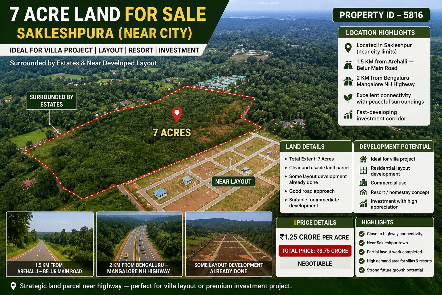 🆔 *PROPERTY ID –5816* 🌿🏡 *7 Acre Land for Sale – Sakleshpur (Near City)*