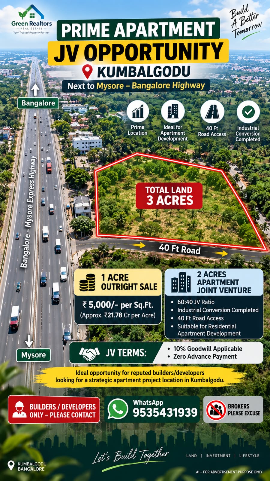 🏢 *PROPERTY ID – 6506*  🏙️ *PRIME APARTMENT JV OPPORTUNITY – KUMBALGODU*